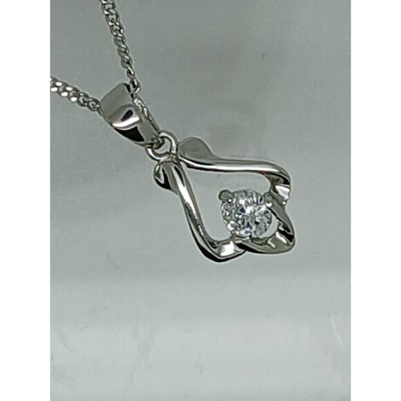 .925 Sterling Silver Simulated Diamond Pendant Necklace Minimalist Petite - Picture 4 of 14